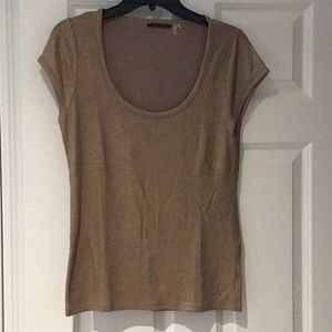 Elie Tahari good/bronze shimmer scoop neck top.